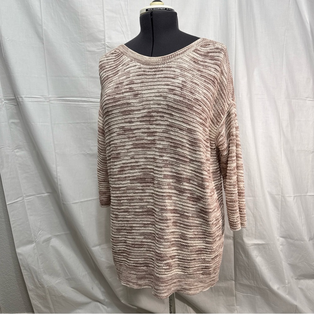 J Jill Striped Beige and Brown Knit Sweater